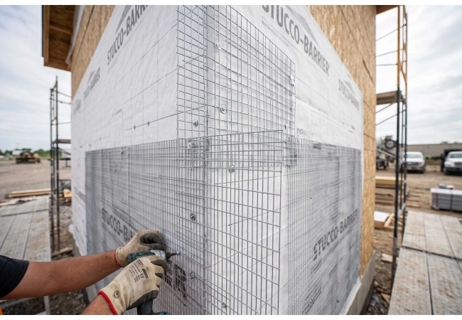 Galvanized welded wire mesh for stucco reinforcement in North American construction